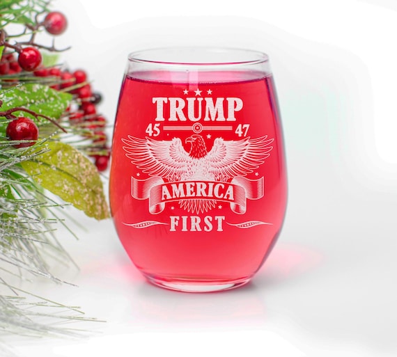 Trump America First Laser Engraved Wine Glass, Political Gift
