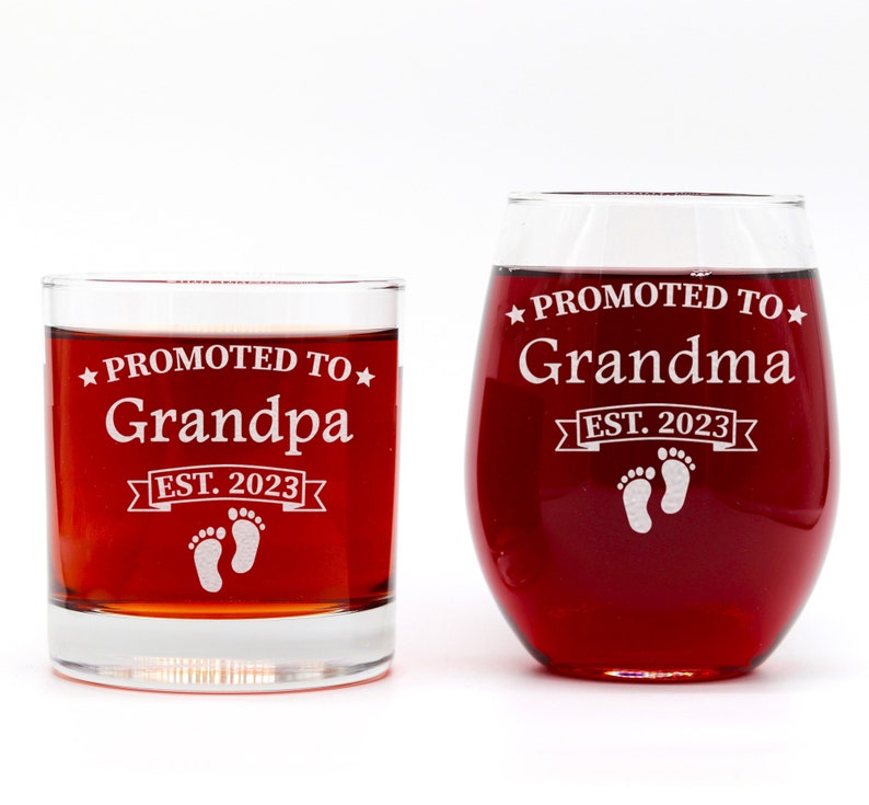 Engraved Promoted to Grandpa and Grandma Matching Glass Set - Thumbnail 2