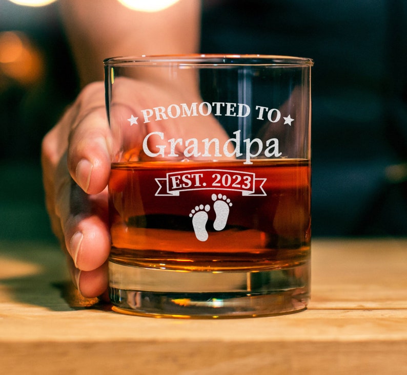 Engraved Promoted to Grandpa and Grandma Matching Glass Set