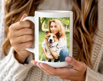 Custom Photo Mug with Text - Personalized Coffee Mug - Double-Sided Print - 11oz & 15oz - White or Black Handle - Gift for Family, Friends