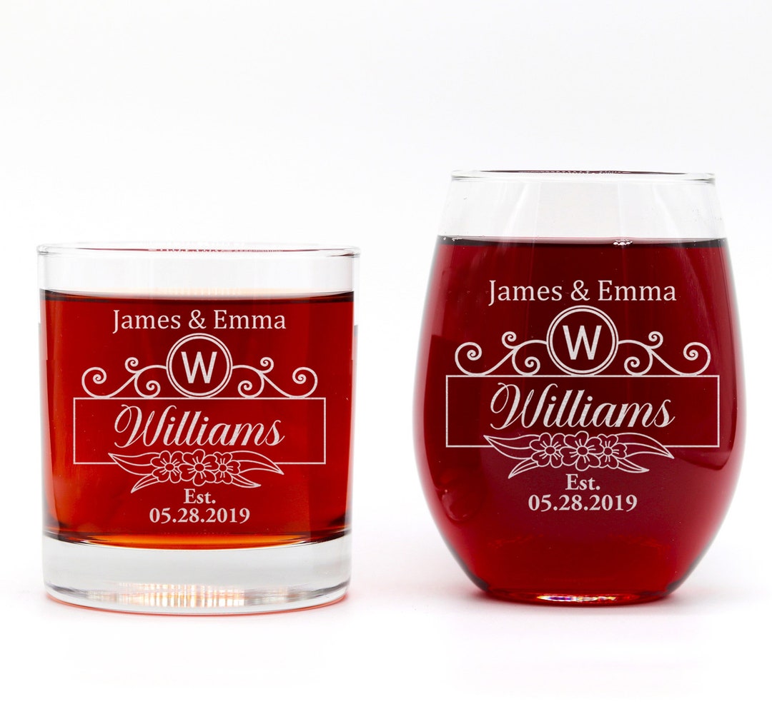 Custom Engraved Whiskey and Wine Glass Gift Set Couple Etsy UK
