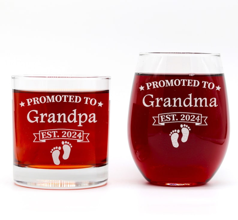 Engraved Promoted to Grandpa and Grandma Matching Glass Set - Thumbnail 3