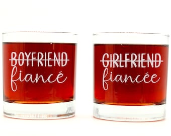 Boyfriend and Girlfriend Two of Whiskey Glass Gift Set - Fiance and Fiancee for Him and Her - His and Hers, Mr and Mrs, Bride and Groom
