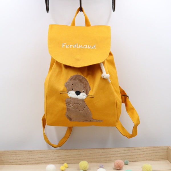 Rucksack, Kinderrucksack personalisierte, Otter mit Senfgelb Kindergarten