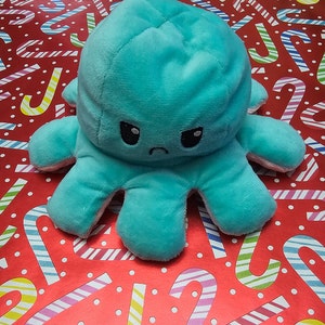 Reversible Octopus Plush - Pink and Blue, Double-Sided Soft Toy, Mood Expression, Cute Gift, Kawaii Stuffed Animal, Flip Octopus Toy