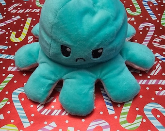 Reversible Octopus Plush - Pink and Blue, Double-Sided Soft Toy, Mood Expression, Cute Gift, Kawaii Stuffed Animal, Flip Octopus Toy