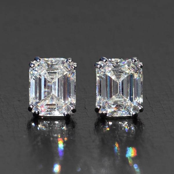 Big emerald cut high carbon diamond earrings. Stunning sterling silver 925 8A CZ studs.