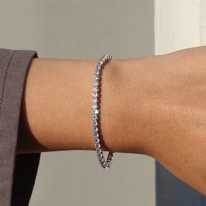 Silver elegance. Tennis bracelet with 3 mm sparkling stones. Silver 925 + high carbon diamonds. Length 16.5 + 5 cm / 6.5 + 2 inches