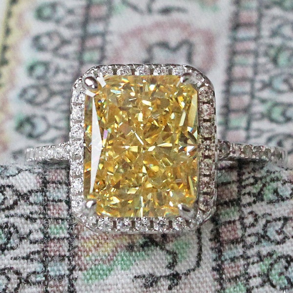 Gorgeous sunny yellow ring. 11 colors. Sterling silver 925 ring with yellow high carbon diamond. Ring with big light yellow stone.