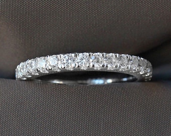 Pure white eternity silver ring. Sterling silver 925 ring with white moissanites. Ring with white lab-grown diamonds.