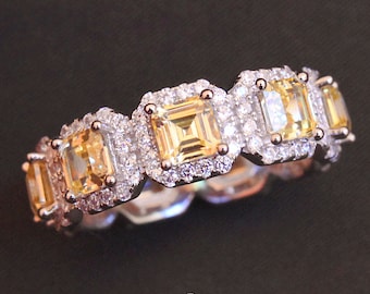 Sunny Royal Ring. Rhodium Plated Sterling Silver 925 + Light Yellow High Carbon Diamonds.