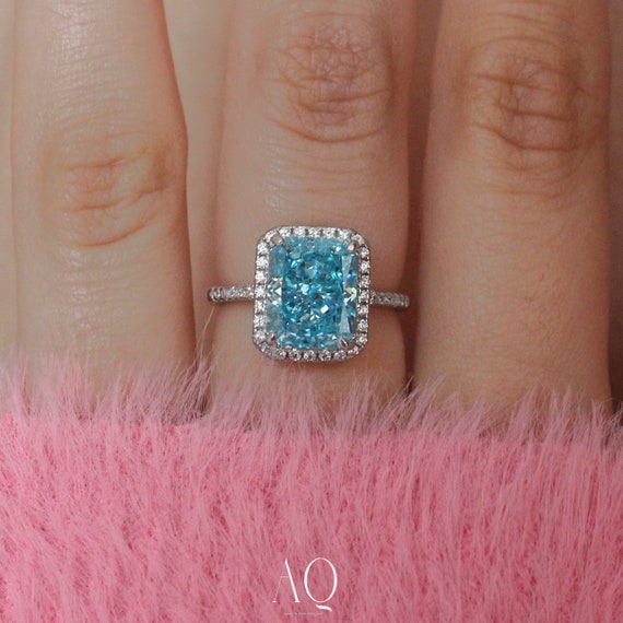 Magnifique bague bleu ciel. 11 couleurs. Bague en argent sterling 925 avec gros diamant bleu clair brillant a haute teneur en carbone. Bague aigue marine. Etsy France