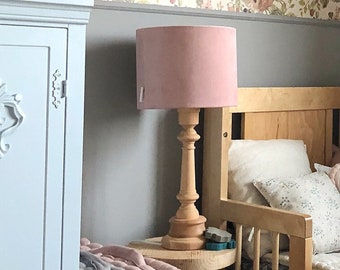 Pink Table Lamp for Kids - Velvet Lampshade - Girls' Bedside Lamp - Scandinavian Nursery - Nursery Lamp - Night Light