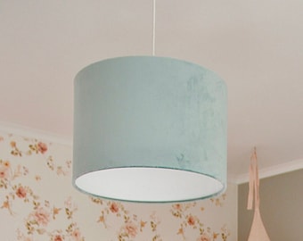 Pendant Lamp for Children, Velvet Mint Lampshade, Blue Nursery Lamp, Drum Light Shade, Boys' Bedroom Light