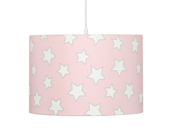 Pink Stars Pendant Lamp for Kids, Children's Lamp Hanging, 100% Cotton Pink Lampshade perfect for girl's room