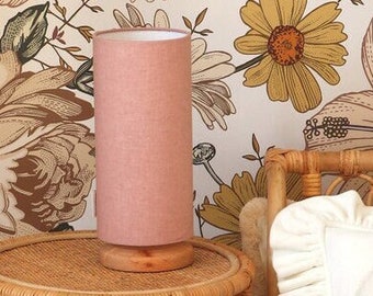 Pink Linen Lamp for Kids - Wooden Bedside Lamp for Children - Girl's Room Lighting - Reading Lamp - Pink Table Lamp