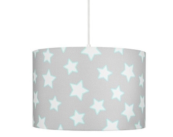 Grey Stars Pendant Lamp for Kids, Colorful Lampshade for Children, Nursery Lamp Stars Pattern