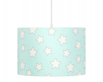 Mint Stars Pendant Lamp for Nursery, Kids' Hanging Lamp, Blue Lampshade with Stars Pattern, 100% cotton