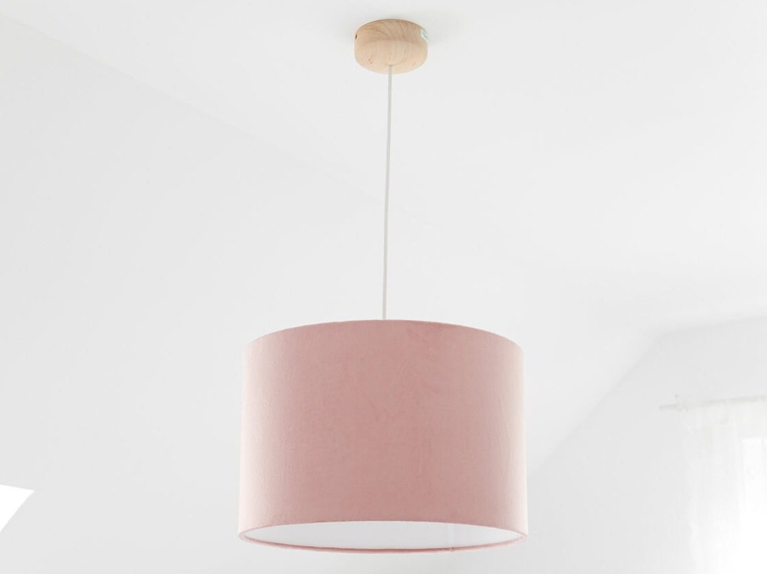 Pendant Lamp for Girl's Room, Velvet Lampshade, Pink Nursery Lamp, Drum