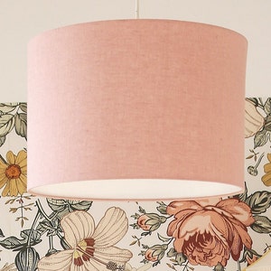 Pink Linen Pendant Lamp, Drum Lamp Shade made of 100% Natural Linen, Powder Pink Lamp for Kids, Hanging Lamp for Girl's Room image 1