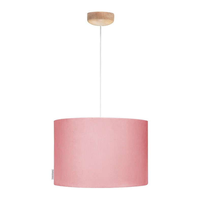 Pendant Lamp for Girl's Room, Velvet Lampshade, Pink Nursery Lamp, Drum