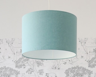 Blue Linen Pendant Lamp for Kids, Drum Lampshade made of 100% Natural Linen, Hanging Lamp for Boy's room, Kids' Bedroom Light