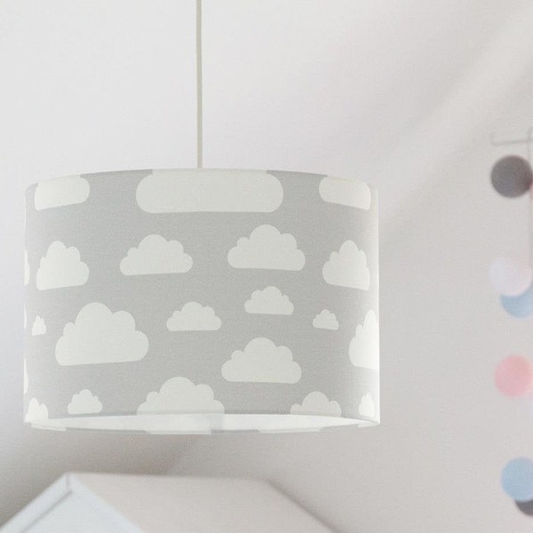 Lampe de chambre d'enfant grise, abat-jour imprimé nuage, lampe suspendue pour garçons et filles, plafonnier de chambre d'enfant