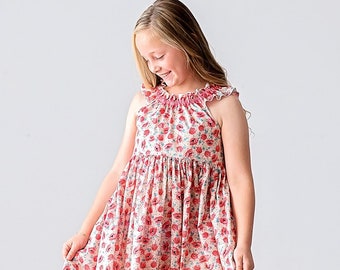 Girls Long Maxi or Midi Dress • Girls Pink on Pink Floral Cotton Lawn Dress • Tween Birthday Summer Spring Sundress • Size 4 5 6 8 10 12 IY