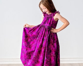Girls Long Maxi or Midi Dress • Girls Fuchsia Pink Purple Special Occasion Dress • Tween Birthday Dress • Size 2 3 4 5 6 7 8 10 12 14 PX