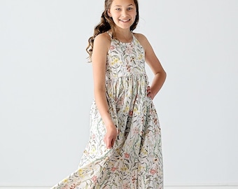 Girls Maxi or Midi Dress • Girls Soft Floral Meadow SunDress • Girls Twirling Birthday Summer Dress • Tween Dress • Size 4 5 6 7 8 10 12 14