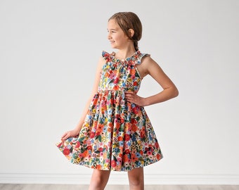 Girls Knee Maxi Midi length Dress • Girls Rifle Paper Co sundress • Girls Toddler Summer Dress • Tween Dress • Size 2 3 4 5 6 7 8 10 12 14