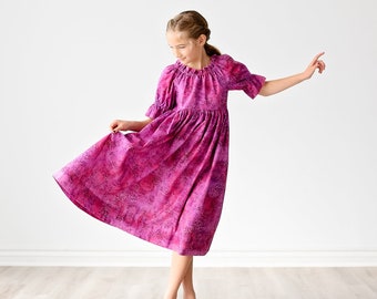 Girls Long Maxi Midi Knee length Dress • Girls Rose Pink Blush Dress • Elbow sleeves • Tween Dress • Size 4 5 6 8 10 12 14