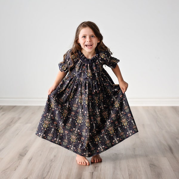 Girls Midi or Long Maxi Dress • Girls Midnight Blue Dress • Winter Fall Dress Elbow length sleeves • Toddler Dress • Size 2 3 4 5 6 8 19 12