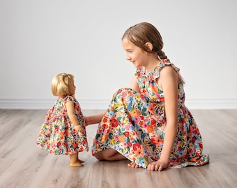 Girl and Doll matching Dress • Girls Rifle Paper Co Cream floral flutter sleeve + Colors • Dolly and me • 18" American Girl 15" Bitty Baby