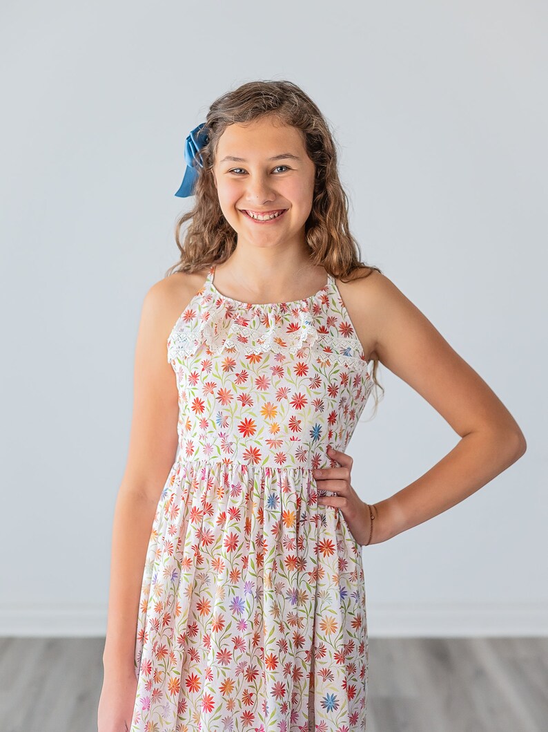 Girls Long Maxi or Midi Dress Girls Soft Floral Ruffled Lace detail Dress Summer SunDress Tween Dance Dress Sizes 4 5 6 7 8 10 12 image 3