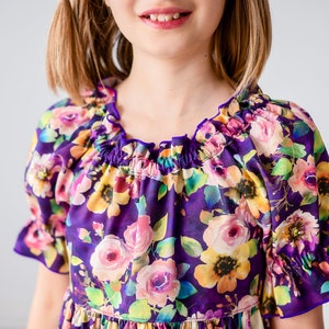 Girls Midi or Maxi Dress Purple Plum Floral Dress Girls Short Sleeve Flutter Option Sundress Tween Dress Size 4 5 6 7 8 10 12 14 image 5
