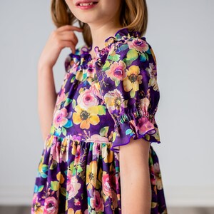 Girls Midi or Maxi Dress Purple Plum Floral Dress Girls Short Sleeve Flutter Option Sundress Tween Dress Size 4 5 6 7 8 10 12 14 image 4