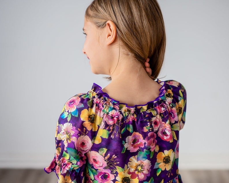 Girls Midi or Maxi Dress Purple Plum Floral Dress Girls Short Sleeve Flutter Option Sundress Tween Dress Size 4 5 6 7 8 10 12 14 image 6