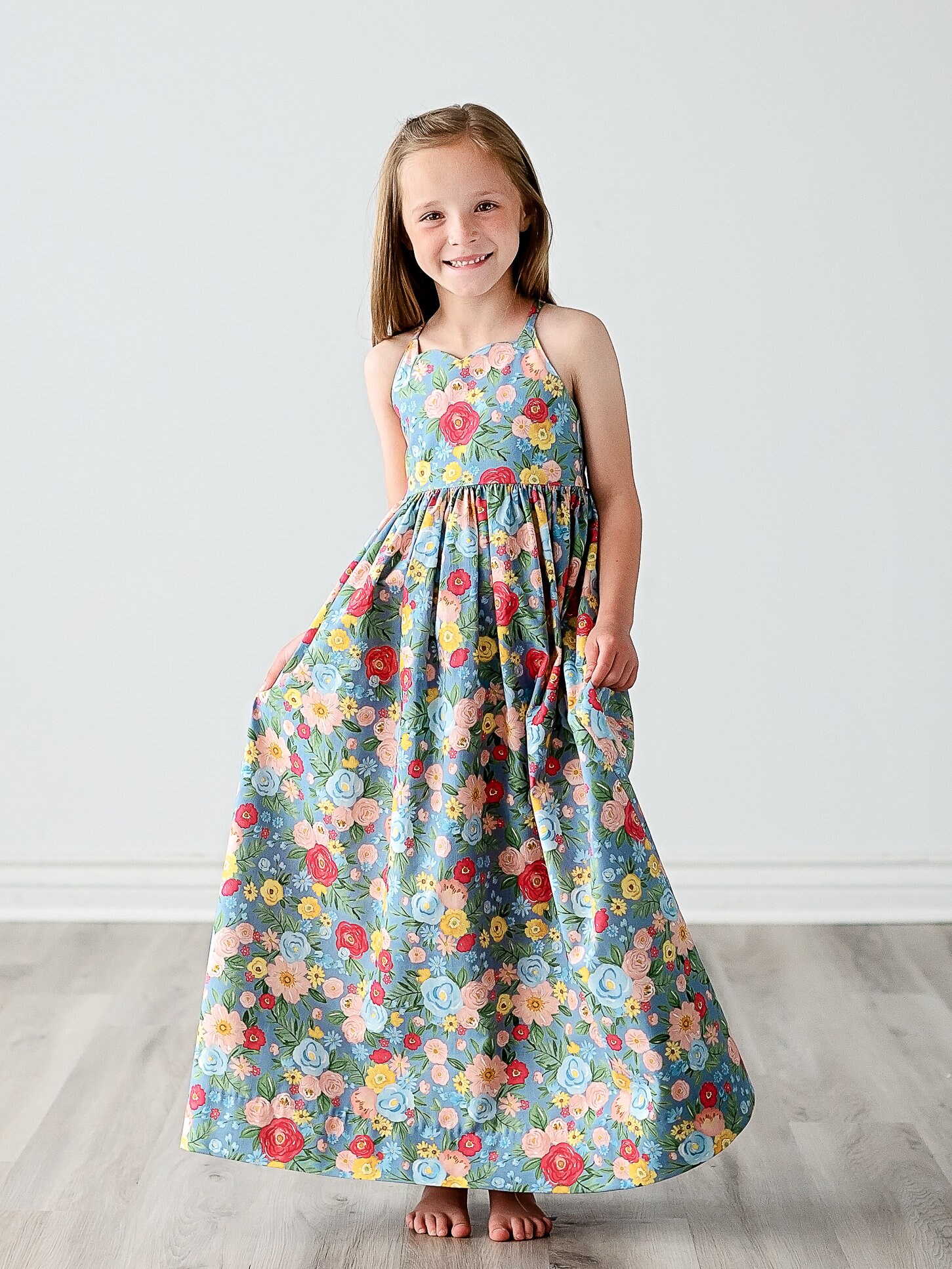 Millie Girls Batik Sundress in Light Blue Floral