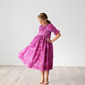 Girls Long Maxi Midi Knee length Dress Girls Rose Pink Blush Dress Elbow sleeves Tween Dress Size 4 5 6 8 10 12 14 image 2