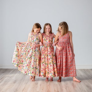 Girls Maxi or Midi Dress Girls Raspberry Coral Peach Floral SunDress Tween Twirling Birthday Summer Sun Dress Size 4 5 6 7 8 10 12 14 image 6