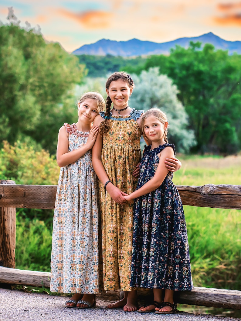 Girls Long Maxi or Midi Dress Girls Midnight Navy Dress Birthday Fall Family Picture Tween Dress Size 2 3 4 5 6 7 8 10 12 14 image 4