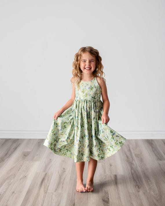 Girls Rifle Paper Co Mint Green Blue floral Dress * Strappy sundress * Long Maxi Midi Knee lengths * Tween Toddler Dress *Size 4 5 6 8 10 12