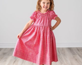 Girls Midi Knee length Dress • Girls Barbie Pink Dress • Flutter sleeve matching Doll dress option Tween Toddler Dress • Sizes 2 3 4 5 6 7 8