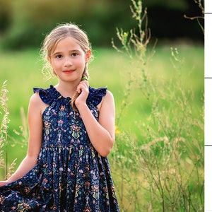 Girls Long Maxi or Midi Dress Girls Midnight Navy Dress Birthday Fall Family Picture Tween Dress Size 2 3 4 5 6 7 8 10 12 14 image 5