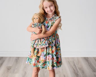 Girl and Doll matching Mint Blue Dress • Rifle Paper Co floral • Knee Midi Maxi lengths • Dolly & me outfit • 18" American Girl 15" Baby