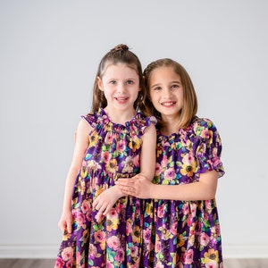 Girls Midi or Maxi Dress Purple Plum Floral Dress Girls Short Sleeve Flutter Option Sundress Tween Dress Size 4 5 6 7 8 10 12 14 image 7