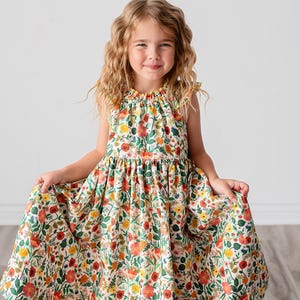 Mädchen Rifle Paper Co Cream Poppy Blumenkleid • Lange Maxi Midi Knielängen • Flatternde Ärmel • Tween Kleinkind Kleid • Größe 4 5 6 8 10 12 14