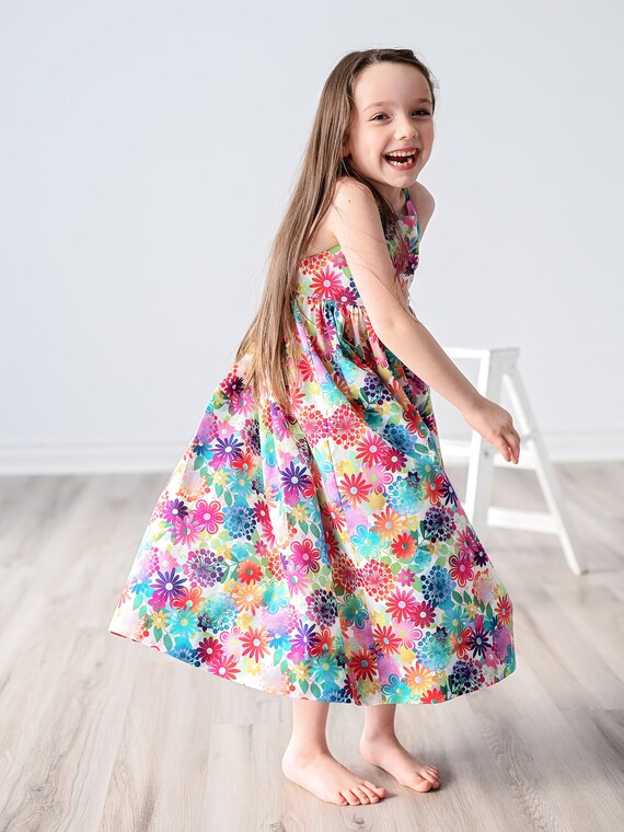 Girls Long Maxi or Midi Dress Girls Mod Floral Dress Birthday Summer Sundress Twirling Dress Tween Dress Sizes 4 5 6 7 8 10 12 Etsy Canada