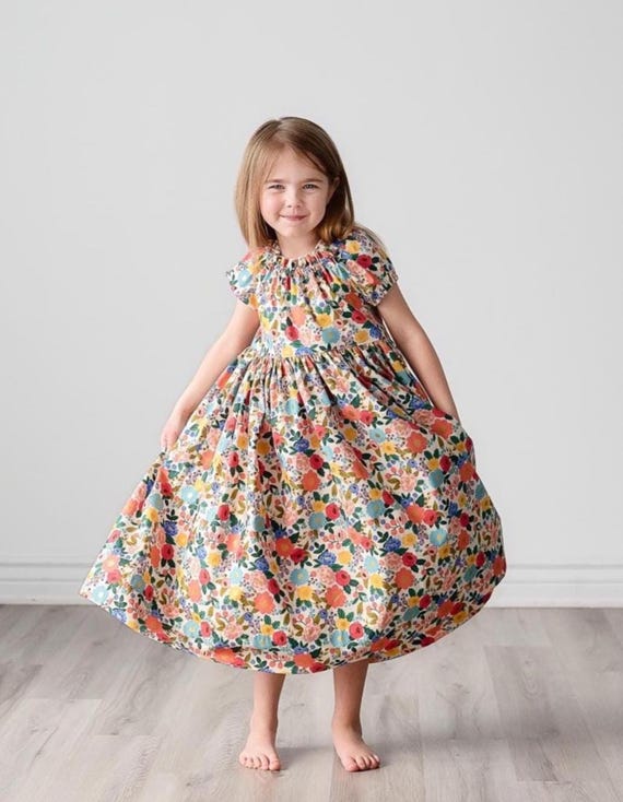cream floral toddler dress Girls Rifle Paper Co Vintage Cream Floral Puff Sleeves • Girl Tween Toddler  Dress • Knee, Midi, Maxi Lengths • Size 2 3 4 5 6 7 8 10 12